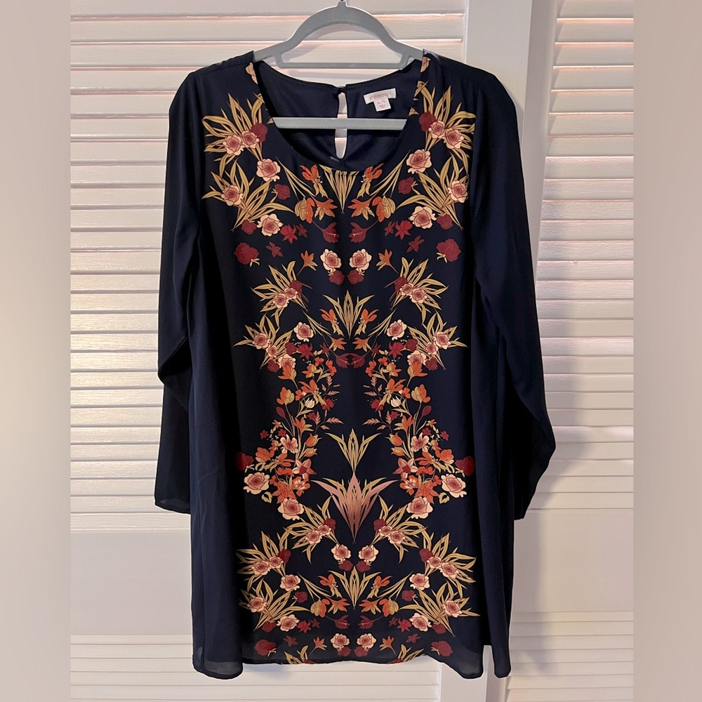Xhilration: Long-sleeve, navy blue, midi dress; XL